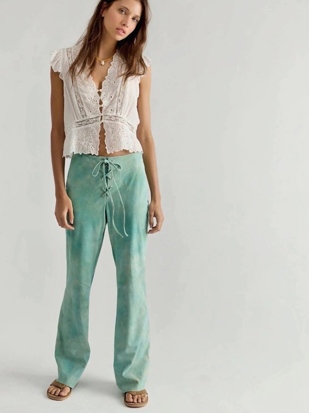 Free People Nigel Preston Lace-Up Suede Pants Aqua NWT 💯 Suede